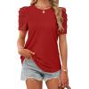 image:imageWIHOLL Summer Tops for Women Puff Sleeve Crewneck T Shirts Dressy Casual Blouses Spring Outfits Fashion ClothesRed