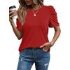 image:imageWIHOLL Summer Tops for Women Puff Sleeve Crewneck T Shirts Dressy Casual Blouses Spring Outfits Fashion ClothesRed