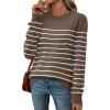 image:imageWIHOLL Sweaters for Women Lightweight Pullover Tops Long Sleeve Shirts Crewneck Fashion Clothing Fall Outfits 2026Schocolate Brownwhite Striped
