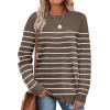 image:imageWIHOLL Sweaters for Women Lightweight Pullover Tops Long Sleeve Shirts Crewneck Fashion Clothing Fall Outfits 2026Schocolate Brownwhite Striped