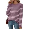 image:imageWIHOLL Sweaters for Women Lightweight Pullover Tops Long Sleeve Shirts Crewneck Fashion Clothing Fall Outfits 2026Sgrey Purplewhite Striped
