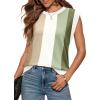 image:imageWIHOLL Tank Tops for Women Summer Lightweight Sweater Fashion Clothing Crew Neck T Shirts Cap Sleeve Business Casual Outfit0green Stripes