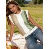 image:imageWIHOLL Tank Tops for Women Summer Lightweight Sweater Fashion Clothing Crew Neck T Shirts Cap Sleeve Business Casual Outfit0green Stripes