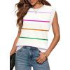 image:imageWIHOLL Tank Tops for Women Summer Lightweight Sweater Fashion Clothing Crew Neck T Shirts Cap Sleeve Business Casual Outfit1white Rainbow