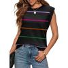 image:imageWIHOLL Tank Tops for Women Summer Lightweight Sweater Fashion Clothing Crew Neck T Shirts Cap Sleeve Business Casual Outfit2black Rainbow