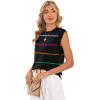 image:imageWIHOLL Tank Tops for Women Summer Lightweight Sweater Fashion Clothing Crew Neck T Shirts Cap Sleeve Business Casual Outfit2black Rainbow