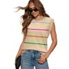 image:imageWIHOLL Tank Tops for Women Summer Lightweight Sweater Fashion Clothing Crew Neck T Shirts Cap Sleeve Business Casual OutfitApricot Rainbow