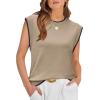 image:imageWIHOLL Tank Tops for Women Summer Lightweight Sweater Fashion Clothing Crew Neck T Shirts Cap Sleeve Business Casual OutfitBrown