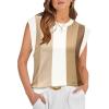 image:imageWIHOLL Tank Tops for Women Summer Lightweight Sweater Fashion Clothing Crew Neck T Shirts Cap Sleeve Business Casual OutfitBrown Stripes