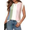 image:imageWIHOLL Tank Tops for Women Summer Lightweight Sweater Fashion Clothing Crew Neck T Shirts Cap Sleeve Business Casual OutfitPink Stripes
