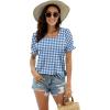 image:imageWIHOLL Tops for Women Summer Casual Ruffle Trim Sleeve Square Neck T ShirtsPlaid Blue