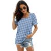 image:imageWIHOLL Tops for Women Summer Casual Ruffle Trim Sleeve Square Neck T ShirtsPlaid Blue