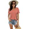 image:imageWIHOLL Tops for Women Summer Casual Ruffle Trim Sleeve Square Neck T ShirtsPlaid Red