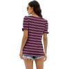 image:imageWIHOLL Tops for Women Summer Casual Ruffle Trim Sleeve Square Neck T ShirtsStripes Winered