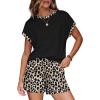 image:imageWIHOLL Two Piece Sets for Women Summer Lounge Short Sets Cap Sleeve Crew Neck Sweatsuit with Pocket XS2XL04leopard Print Black
