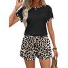 image:imageWIHOLL Two Piece Sets for Women Summer Lounge Short Sets Cap Sleeve Crew Neck Sweatsuit with Pocket XS2XL04leopard Print Black