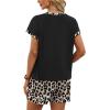 image:imageWIHOLL Two Piece Sets for Women Summer Lounge Short Sets Cap Sleeve Crew Neck Sweatsuit with Pocket XS2XL04leopard Print Black