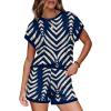 image:imageWIHOLL Two Piece Sets for Women Summer Lounge Short Sets Cap Sleeve Crew Neck Sweatsuit with Pocket XS2XL04print Navy Blue