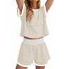image:imageWIHOLL Two Piece Sets for Women Summer Lounge Short Sets Cap Sleeve Crew Neck Sweatsuit with Pocket XS2XL06khaki