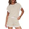 image:imageWIHOLL Two Piece Sets for Women Summer Lounge Short Sets Cap Sleeve Crew Neck Sweatsuit with Pocket XS2XL06khaki