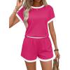 image:imageWIHOLL Two Piece Sets for Women Summer Lounge Short Sets Cap Sleeve Crew Neck Sweatsuit with Pocket XS2XL06pink