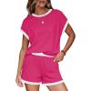 image:imageWIHOLL Two Piece Sets for Women Summer Lounge Short Sets Cap Sleeve Crew Neck Sweatsuit with Pocket XS2XL06pink