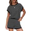 image:imageWIHOLL Two Piece Sets for Women Summer Lounge Short Sets Cap Sleeve Crew Neck Sweatsuit with Pocket XS2XL07black Grey Stripe