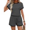 image:imageWIHOLL Two Piece Sets for Women Summer Lounge Short Sets Cap Sleeve Crew Neck Sweatsuit with Pocket XS2XL07black Grey Stripe