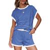 image:imageWIHOLL Two Piece Sets for Women Summer Lounge Short Sets Cap Sleeve Crew Neck Sweatsuit with Pocket XS2XL07blue Stripe