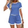 image:imageWIHOLL Two Piece Sets for Women Summer Lounge Short Sets Cap Sleeve Crew Neck Sweatsuit with Pocket XS2XL07blue Stripe