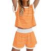 image:imageWIHOLL Two Piece Sets for Women Summer Lounge Short Sets Cap Sleeve Crew Neck Sweatsuit with Pocket XS2XL07orange Stripe