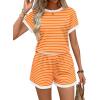 image:imageWIHOLL Two Piece Sets for Women Summer Lounge Short Sets Cap Sleeve Crew Neck Sweatsuit with Pocket XS2XL07orange Stripe