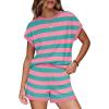 image:imageWIHOLL Two Piece Sets for Women Summer Lounge Short Sets Cap Sleeve Crew Neck Sweatsuit with Pocket XS2XL07pink Green Stripe