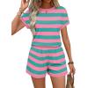 image:imageWIHOLL Two Piece Sets for Women Summer Lounge Short Sets Cap Sleeve Crew Neck Sweatsuit with Pocket XS2XL07pink Green Stripe