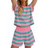 image:imageWIHOLL Two Piece Sets for Women Summer Lounge Short Sets Cap Sleeve Crew Neck Sweatsuit with Pocket XS2XL07pink Green Stripe