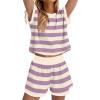 image:imageWIHOLL Two Piece Sets for Women Summer Lounge Short Sets Cap Sleeve Crew Neck Sweatsuit with Pocket XS2XL07purple Stripe