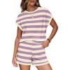 image:imageWIHOLL Two Piece Sets for Women Summer Lounge Short Sets Cap Sleeve Crew Neck Sweatsuit with Pocket XS2XL07purple Stripe