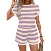 image:imageWIHOLL Two Piece Sets for Women Summer Lounge Short Sets Cap Sleeve Crew Neck Sweatsuit with Pocket XS2XL07purple Stripe