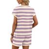 image:imageWIHOLL Two Piece Sets for Women Summer Lounge Short Sets Cap Sleeve Crew Neck Sweatsuit with Pocket XS2XL07purple Stripe