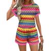 image:imageWIHOLL Two Piece Sets for Women Summer Lounge Short Sets Cap Sleeve Crew Neck Sweatsuit with Pocket XS2XL08boho Pink Purple Stripe