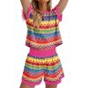image:imageWIHOLL Two Piece Sets for Women Summer Lounge Short Sets Cap Sleeve Crew Neck Sweatsuit with Pocket XS2XL08boho Pink Purple Stripe