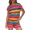 image:imageWIHOLL Two Piece Sets for Women Summer Lounge Short Sets Cap Sleeve Crew Neck Sweatsuit with Pocket XS2XL08boho Pink Purple Stripe