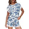 image:imageWIHOLL Two Piece Sets for Women Summer Lounge Short Sets Cap Sleeve Crew Neck Sweatsuit with Pocket XS2XL08floral Blue Ethnic
