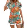 image:imageWIHOLL Two Piece Sets for Women Summer Lounge Short Sets Cap Sleeve Crew Neck Sweatsuit with Pocket XS2XL08floral Blue Orange