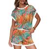 image:imageWIHOLL Two Piece Sets for Women Summer Lounge Short Sets Cap Sleeve Crew Neck Sweatsuit with Pocket XS2XL08floral Blue Orange