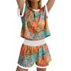 image:imageWIHOLL Two Piece Sets for Women Summer Lounge Short Sets Cap Sleeve Crew Neck Sweatsuit with Pocket XS2XL08floral Blue Orange