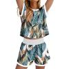 image:imageWIHOLL Two Piece Sets for Women Summer Lounge Short Sets Cap Sleeve Crew Neck Sweatsuit with Pocket XS2XL08floral Palm Leaf