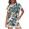 image:imageWIHOLL Two Piece Sets for Women Summer Lounge Short Sets Cap Sleeve Crew Neck Sweatsuit with Pocket XS2XL08floral Palm Leaf