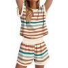 image:imageWIHOLL Two Piece Sets for Women Summer Lounge Short Sets Cap Sleeve Crew Neck Sweatsuit with Pocket XS2XL08orange Green Stripe