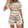 image:imageWIHOLL Two Piece Sets for Women Summer Lounge Short Sets Cap Sleeve Crew Neck Sweatsuit with Pocket XS2XL08orange Green Stripe